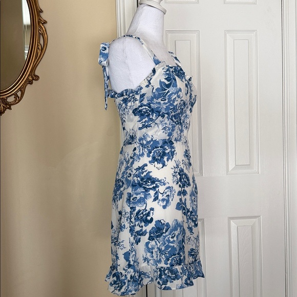 AQUA Floral Ruffle Mini Dress Floral Print Coquette feminine milkmaid Sundress S - Picture 5 of 11